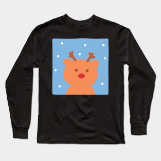 Cute Christmas Reindeer with Snow Long Sleeve T-Shirt